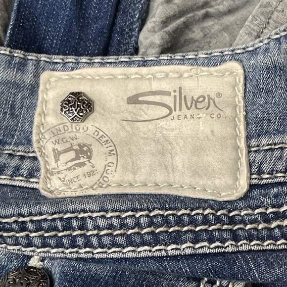 Silver Jeans Womens 28W Blue Suki Surplus Capri Embroidered Flap Pockets Stretch - Picture 14 of 16